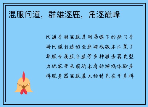 混服问道，群雄逐鹿，角逐巅峰